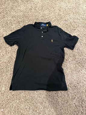 Polo by Ralph Lauren Black Polo Shirt with Gold Pony Embroidery